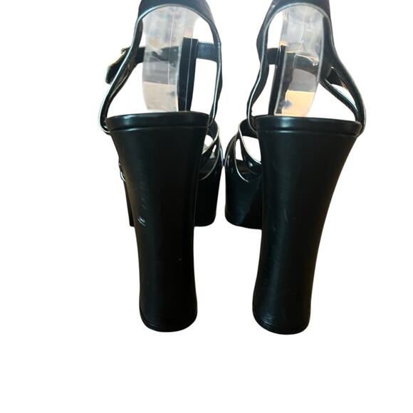 Saint Laurent Black Leather Platform Heel Sandal Silver Hearts EU 40.5 US 10.5 - Picture 4 of 14